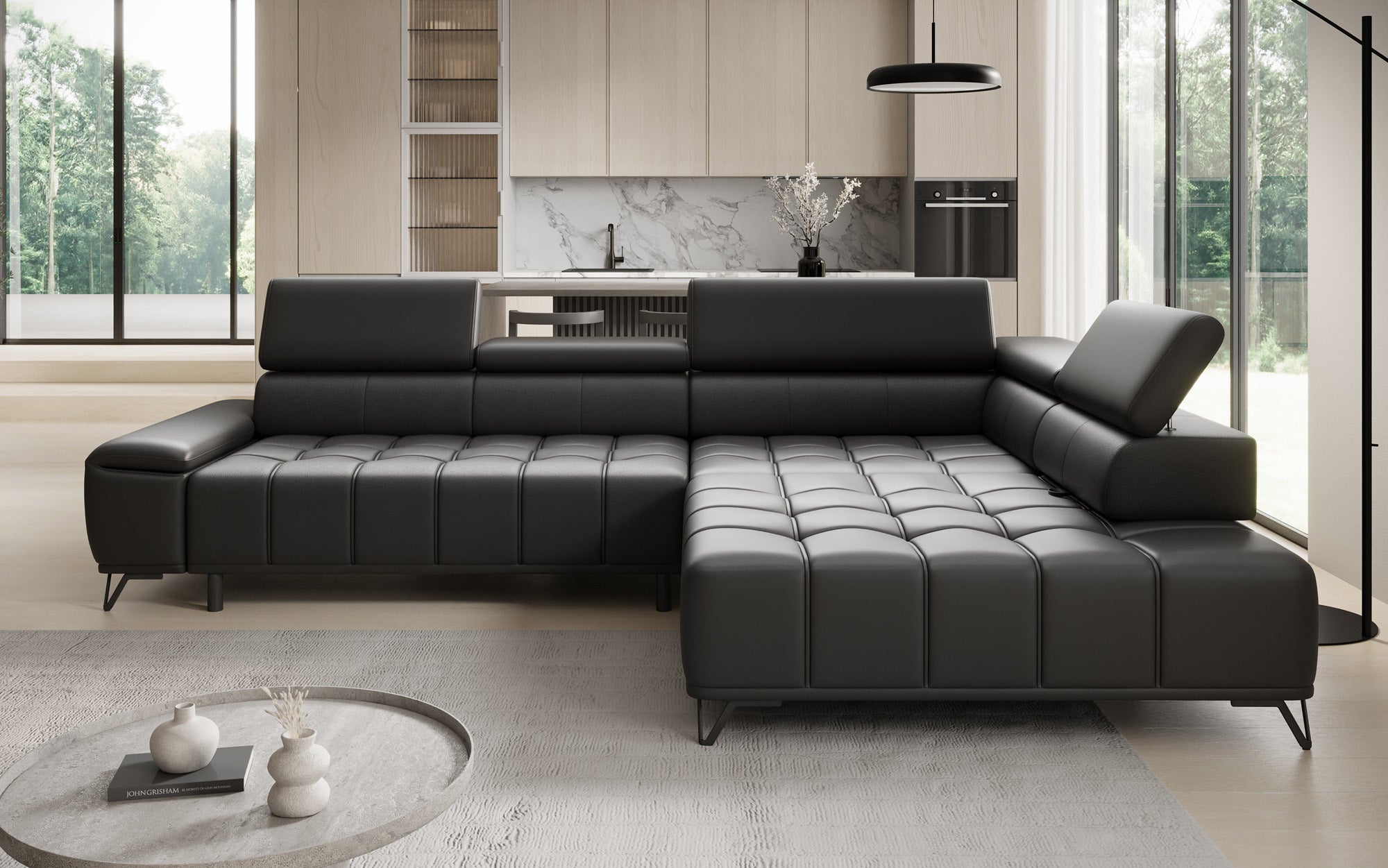 Designer L Sofa Selora mit elektrischer Schlaffunktion und verstellbarerer Rückenlehne in Echtleder