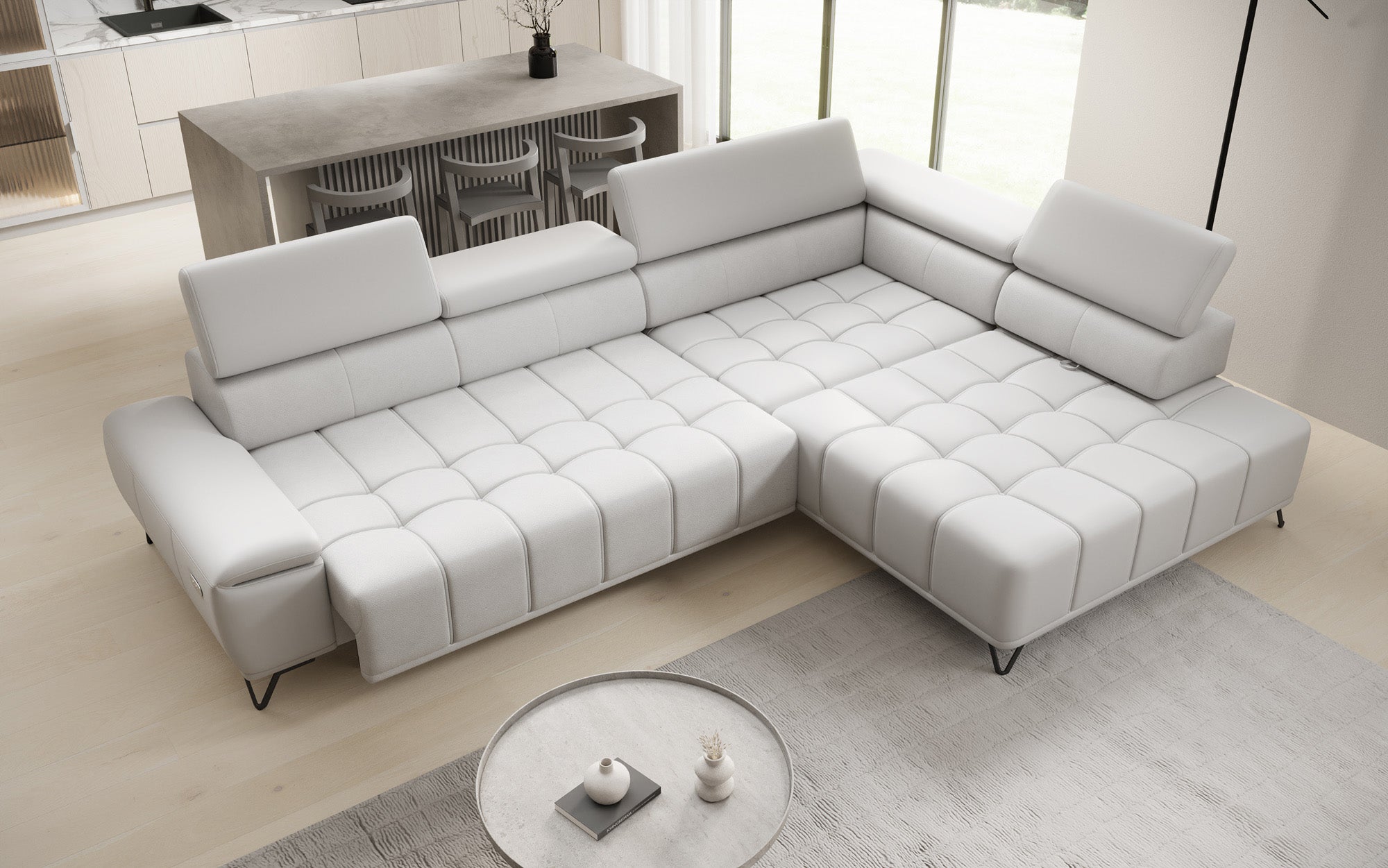 Designer L Sofa Selora mit elektrischer Schlaffunktion und verstellbarerer Rückenlehne in Echtleder