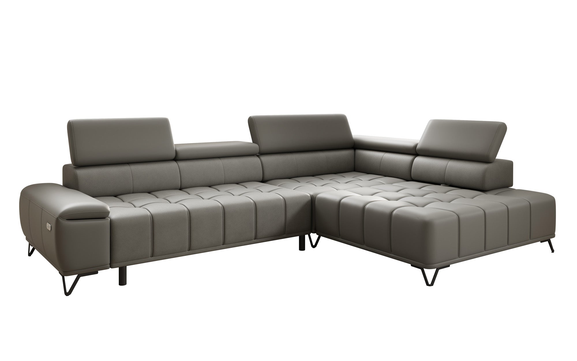 Designer L Sofa Selora mit elektrischer Schlaffunktion und verstellbarerer Rückenlehne in Echtleder