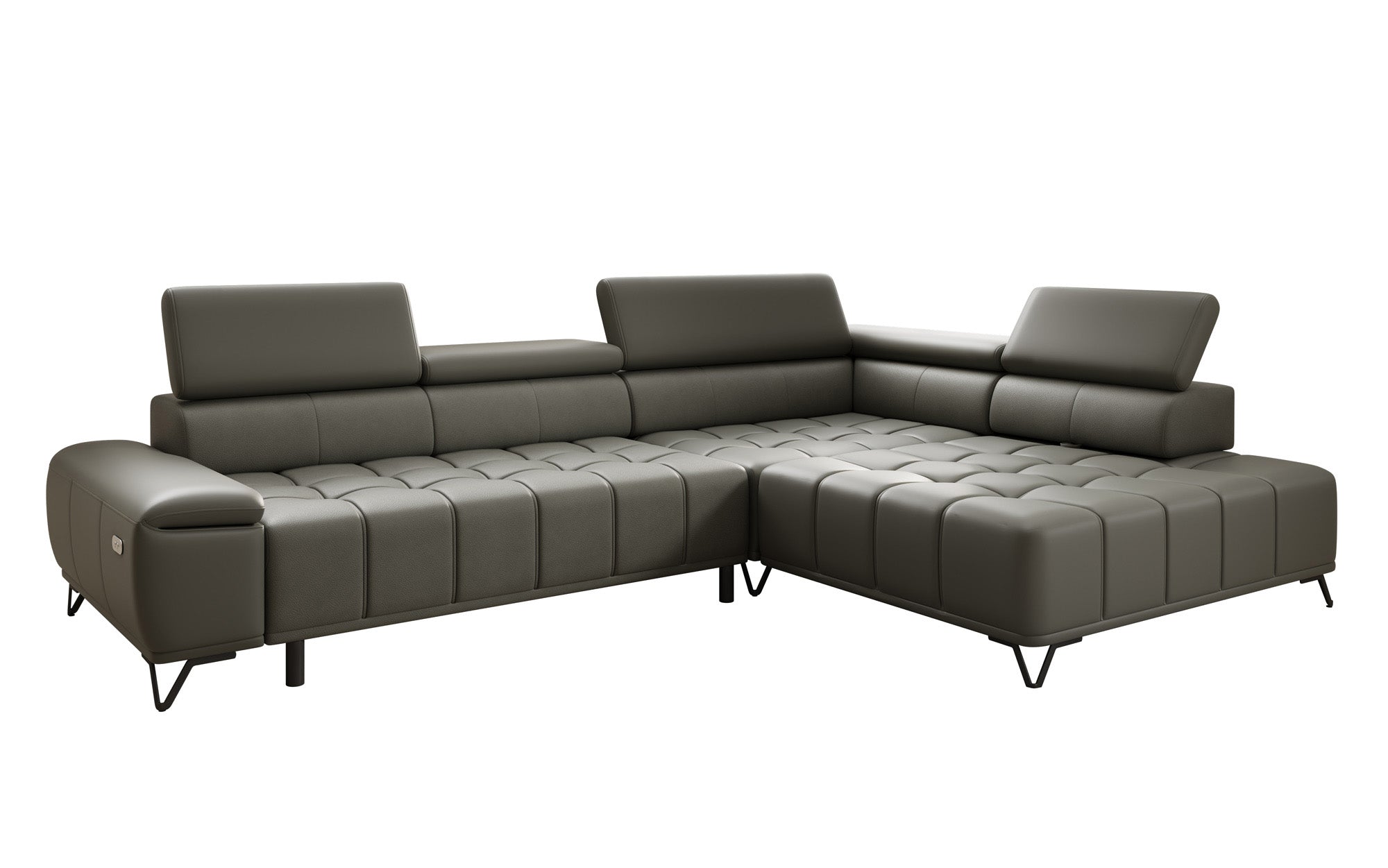 Designer L Sofa Selora mit elektrischer Schlaffunktion und verstellbarerer Rückenlehne in Echtleder