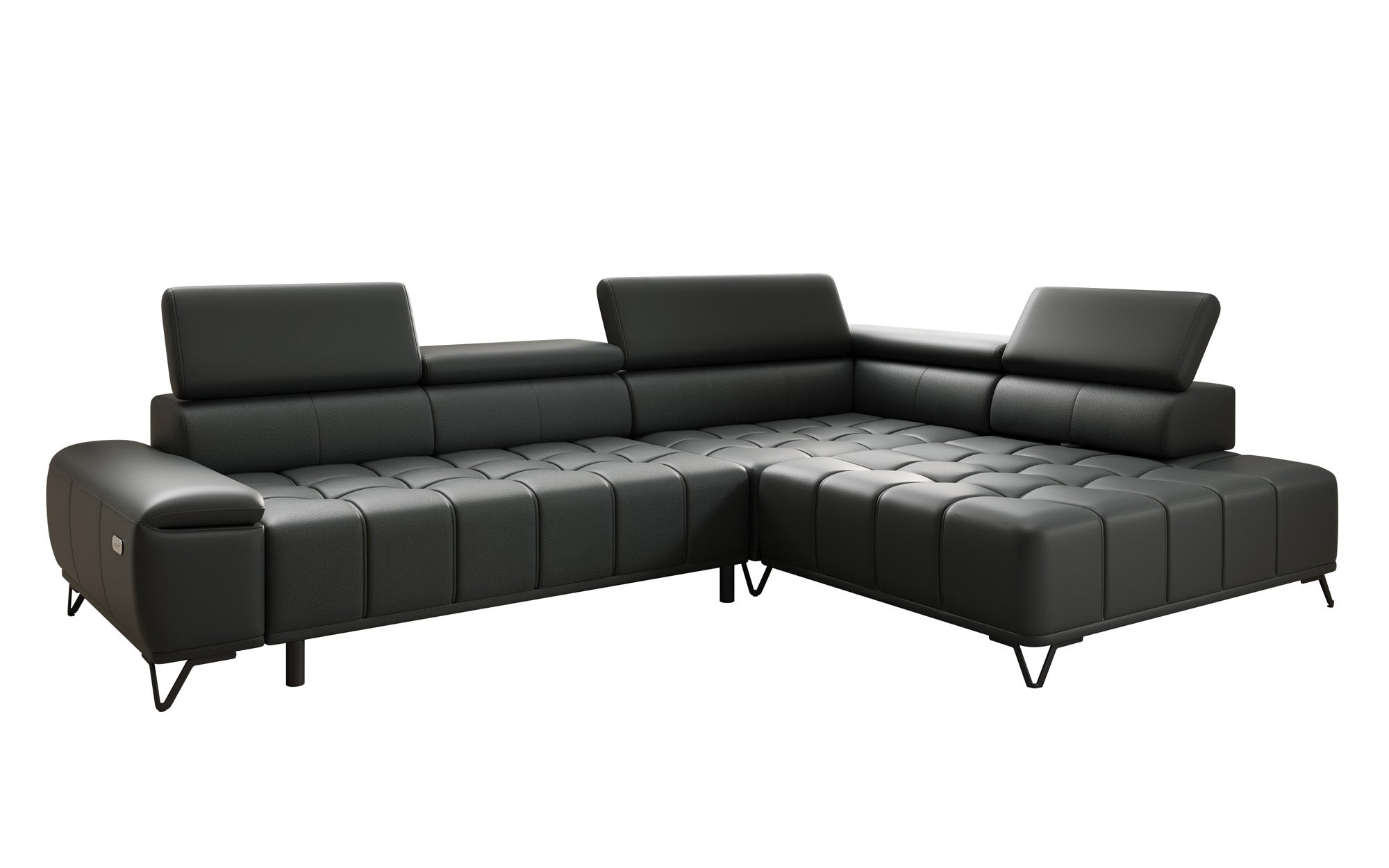 Designer L Sofa Selora mit elektrischer Schlaffunktion und verstellbarerer Rückenlehne in Echtleder