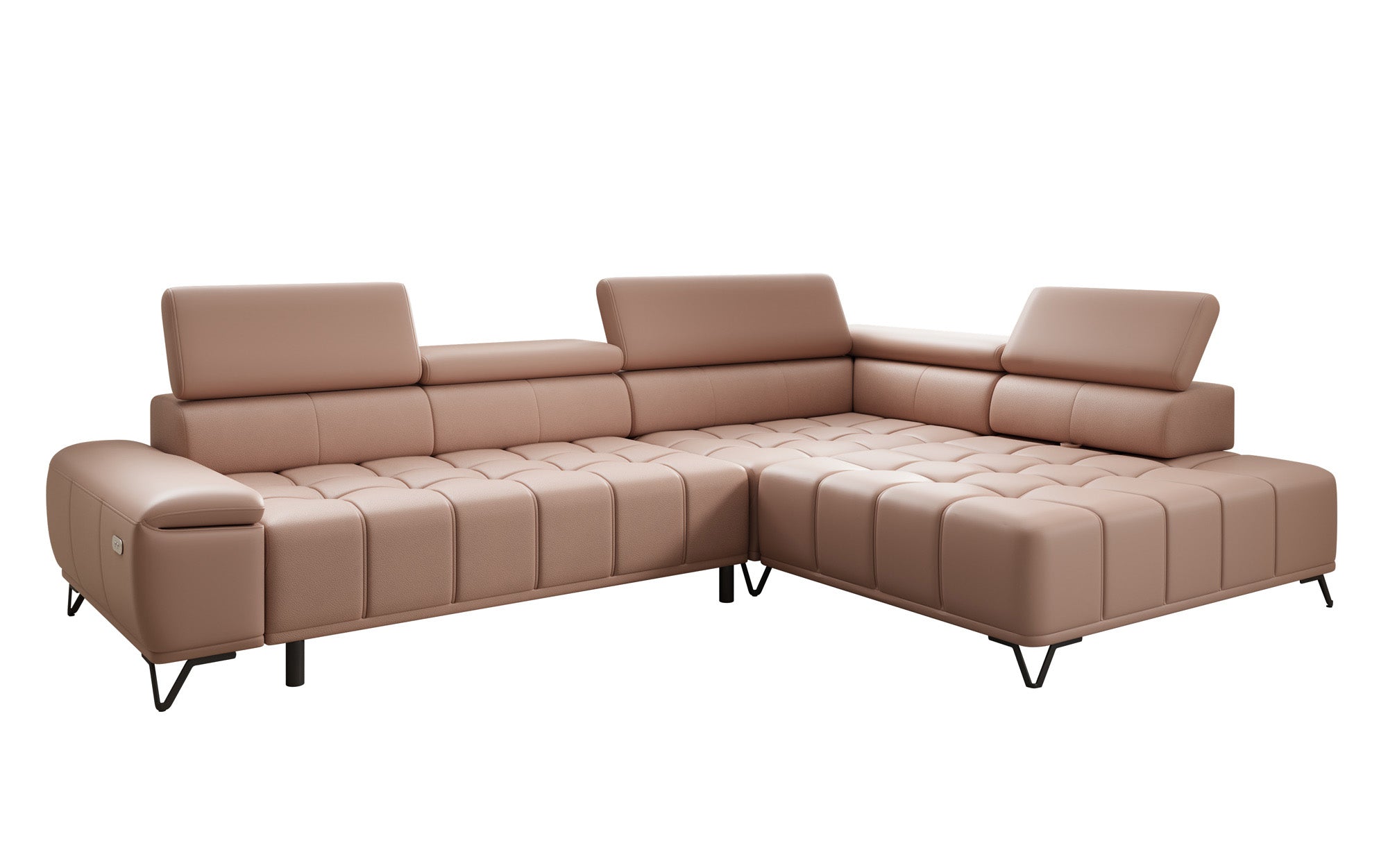 Designer L Sofa Selora mit elektrischer Schlaffunktion und verstellbarerer Rückenlehne in Echtleder
