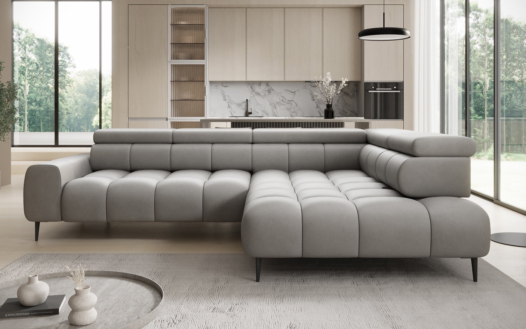 Designer Sofa Ceora L mit elektrischer Schlaffunktion und verstellbarerer Rückenlehne in Echtleder