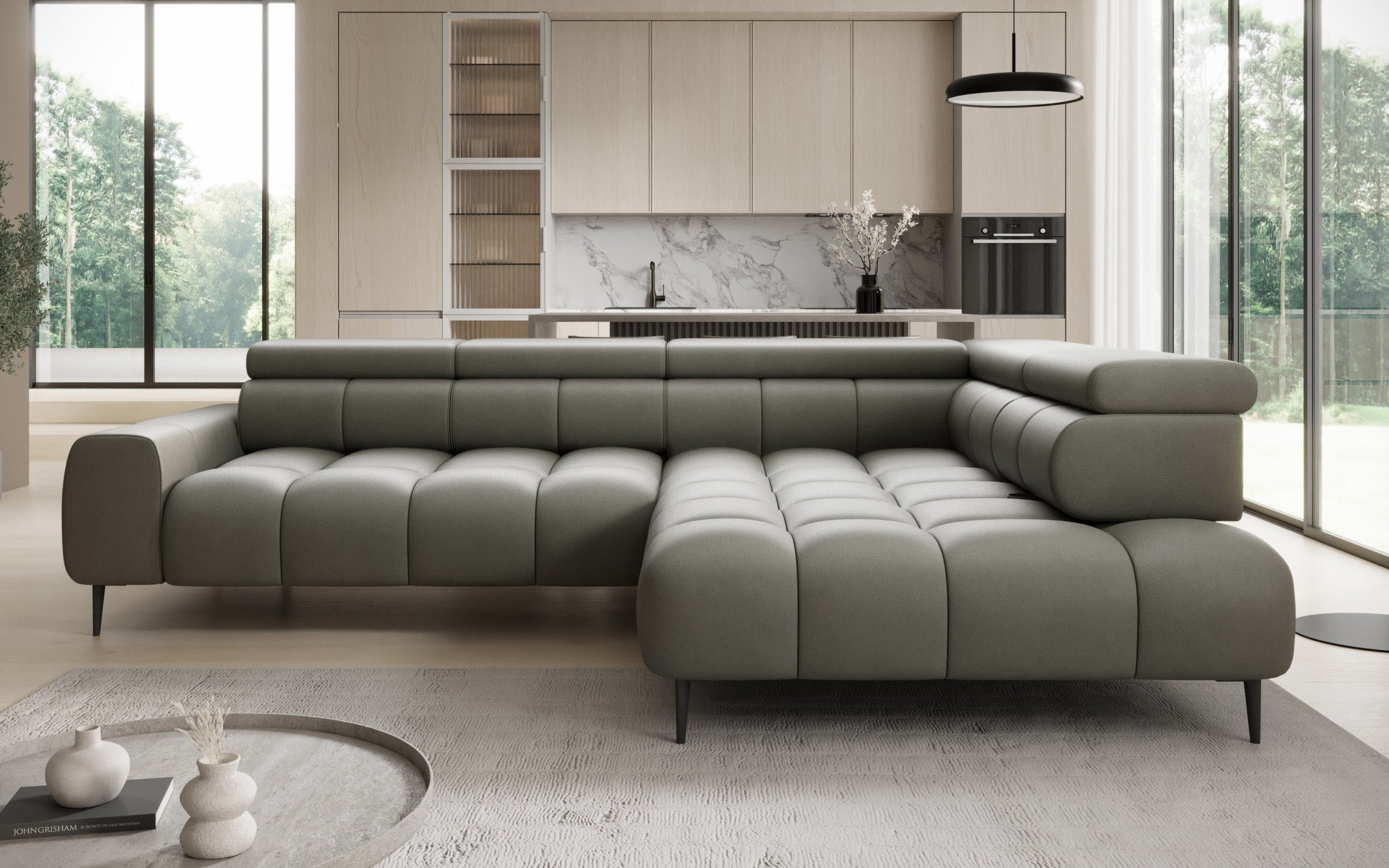 Designer Sofa Ceora L mit elektrischer Schlaffunktion und verstellbarerer Rückenlehne in Echtleder