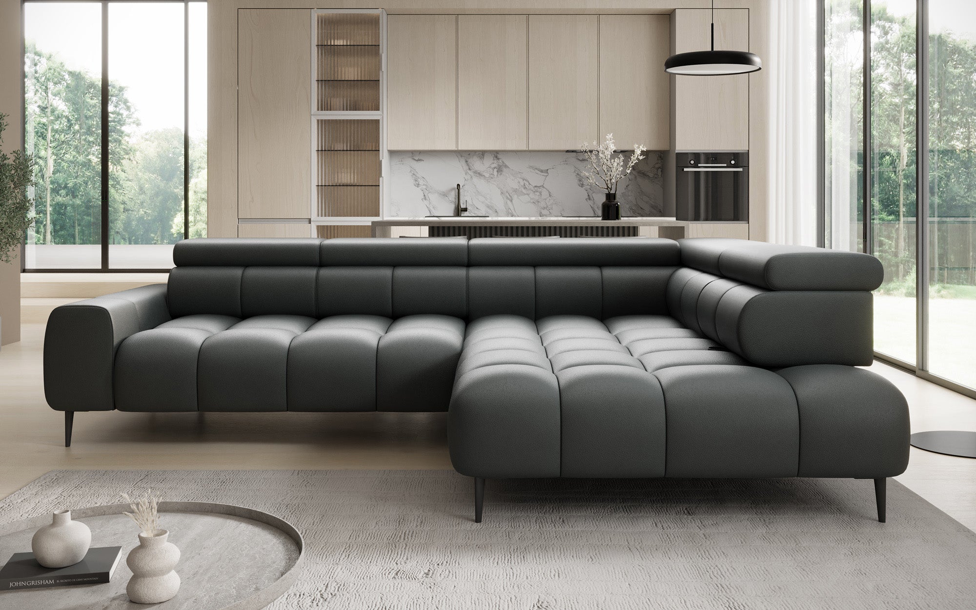 Designer Sofa Ceora L mit elektrischer Schlaffunktion und verstellbarerer Rückenlehne in Echtleder