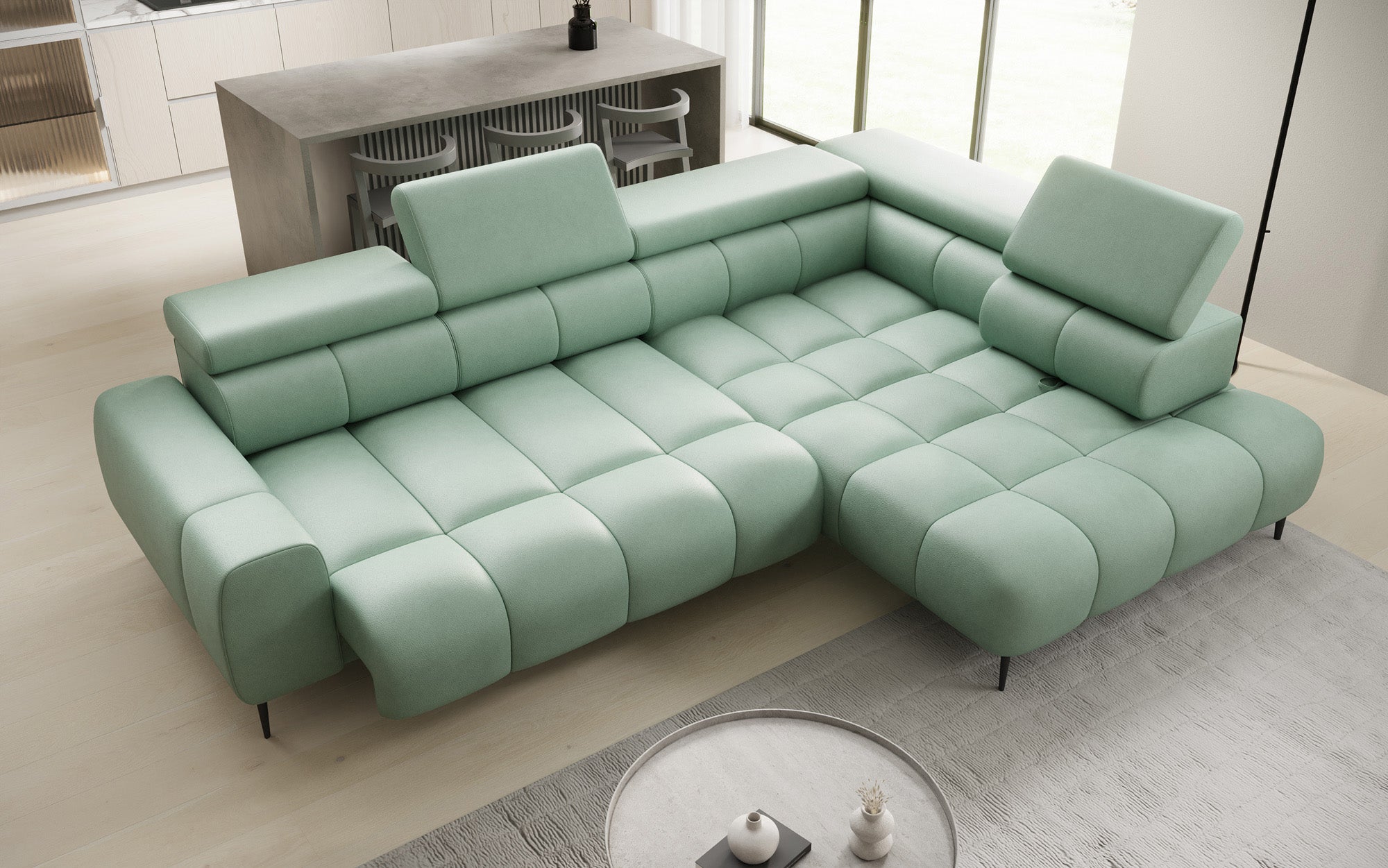 Designer Sofa Ceora L mit elektrischer Schlaffunktion und verstellbarerer Rückenlehne in Echtleder