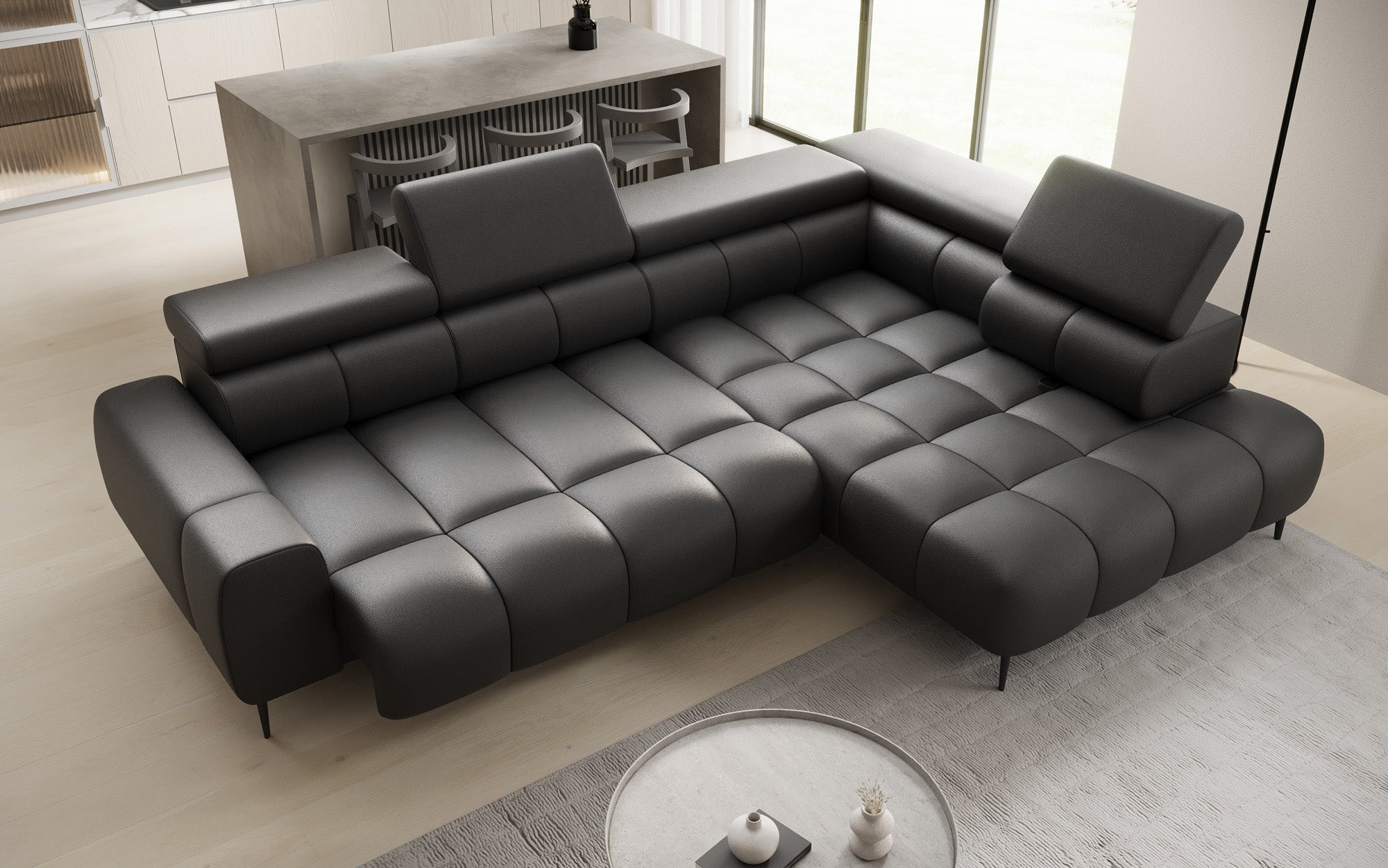 Designer Sofa Ceora L mit elektrischer Schlaffunktion und verstellbarerer Rückenlehne in Echtleder