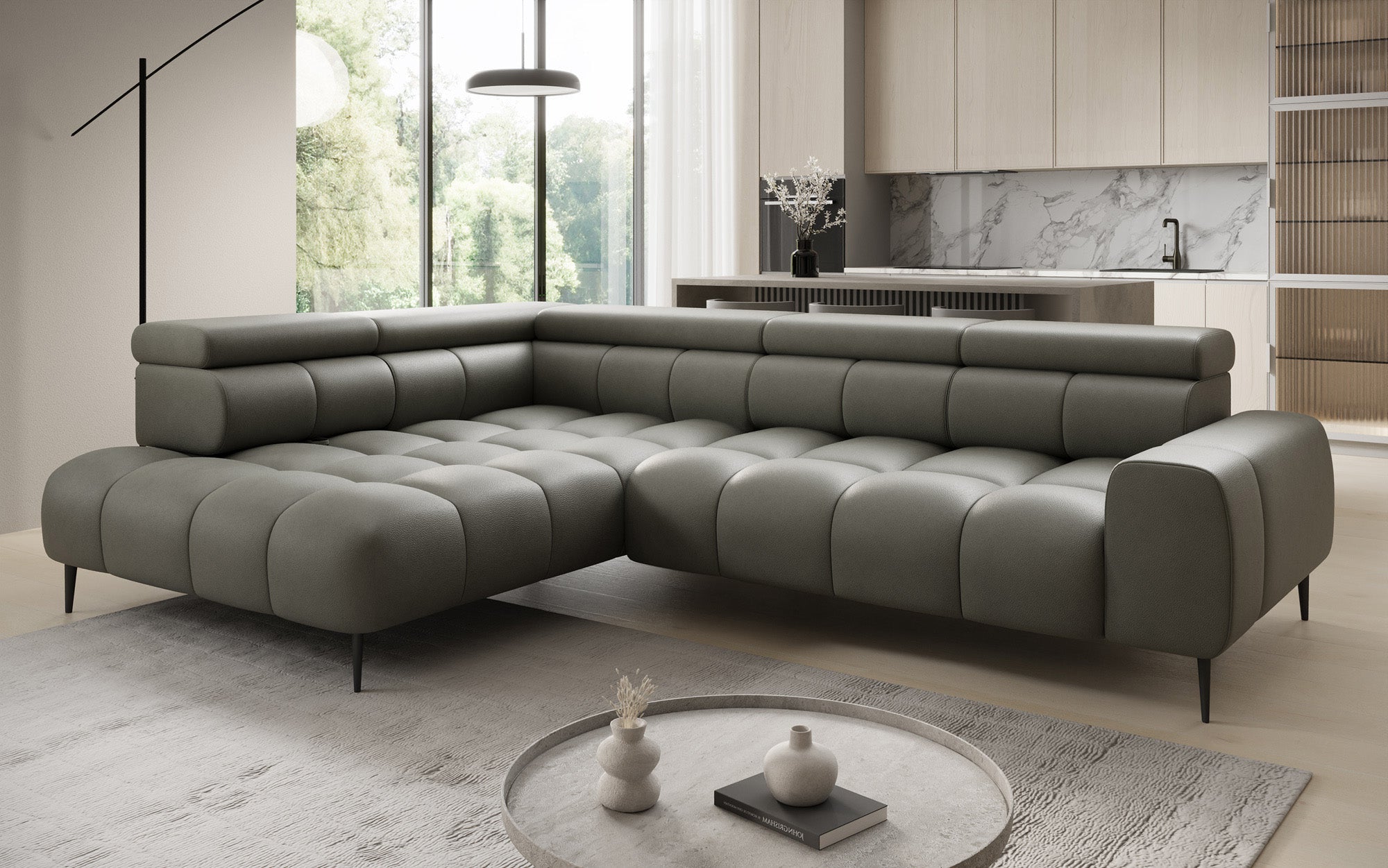 Designer Sofa Ceora L mit elektrischer Schlaffunktion und verstellbarerer Rückenlehne in Echtleder