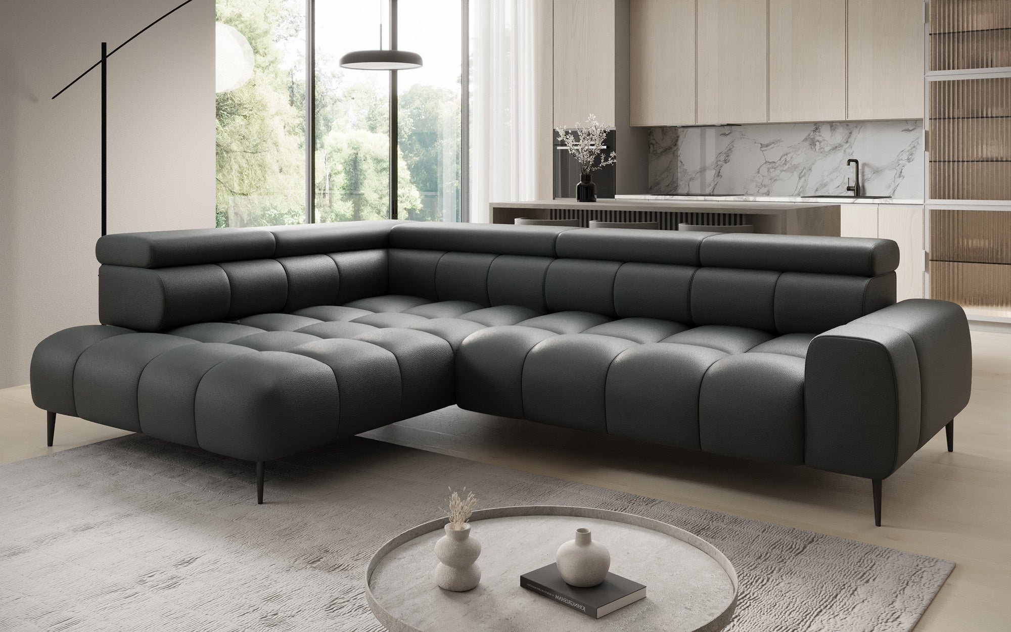 Designer Sofa Ceora L mit elektrischer Schlaffunktion und verstellbarerer Rückenlehne in Echtleder