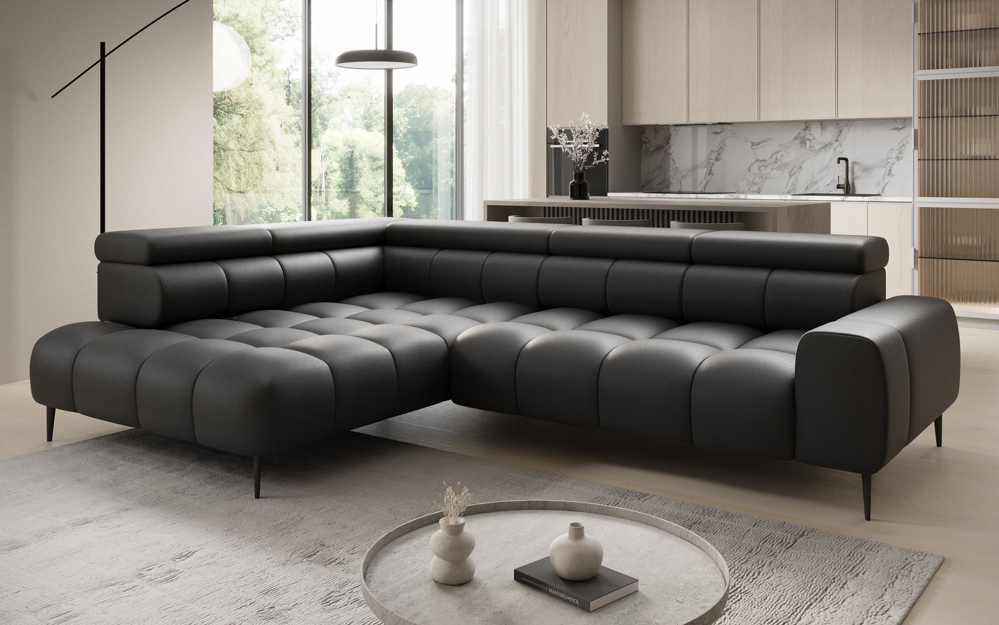 Designer Sofa Ceora L mit elektrischer Schlaffunktion und verstellbarerer Rückenlehne in Echtleder