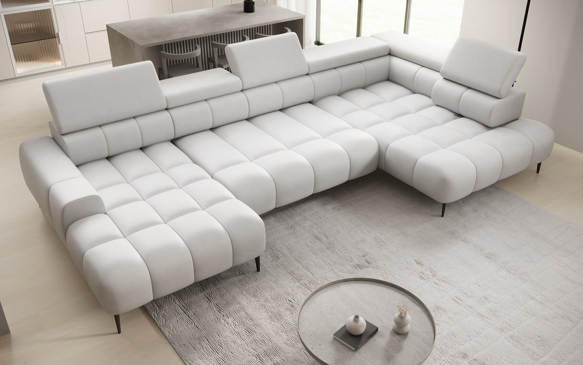 Designer Sofa Ceora U mit elektrischer Schlaffunktion und verstellbarerer Rückenlehne in Echtleder