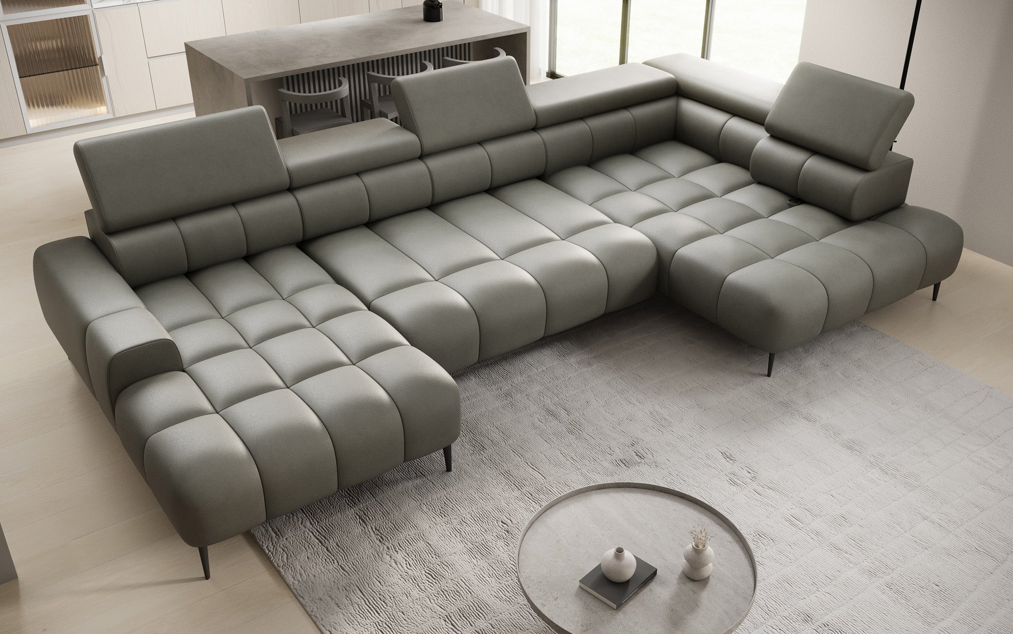 Designer Sofa Ceora U mit elektrischer Schlaffunktion und verstellbarerer Rückenlehne in Echtleder