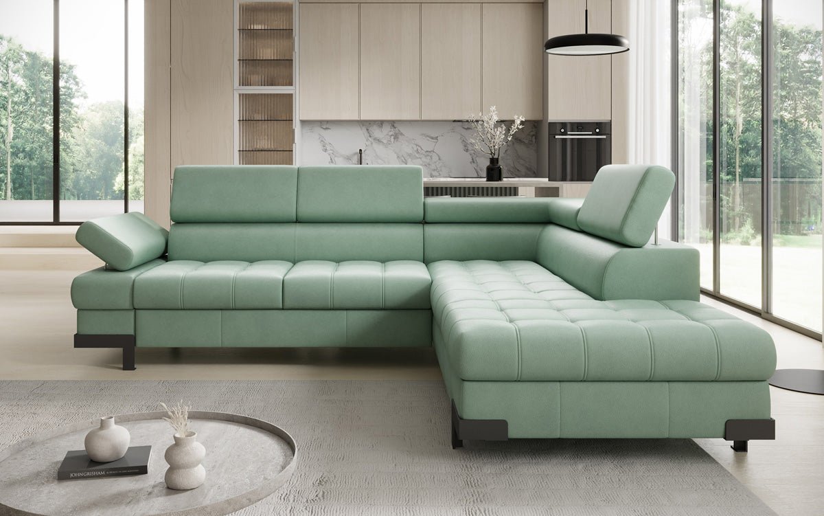 Designer L Sofa Noelia mit Schlaffunktion und Stauraum in Echtleder