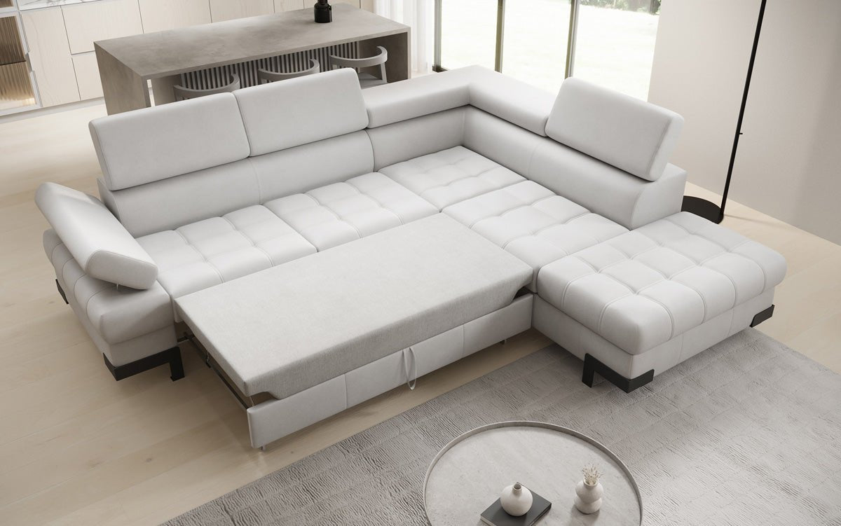 Designer L Sofa Noelia mit Schlaffunktion und Stauraum in Echtleder