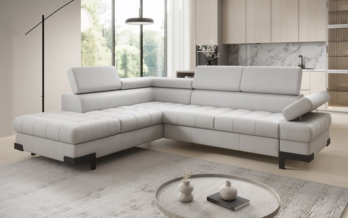 Designer L Sofa Noelia mit Schlaffunktion und Stauraum in Echtleder