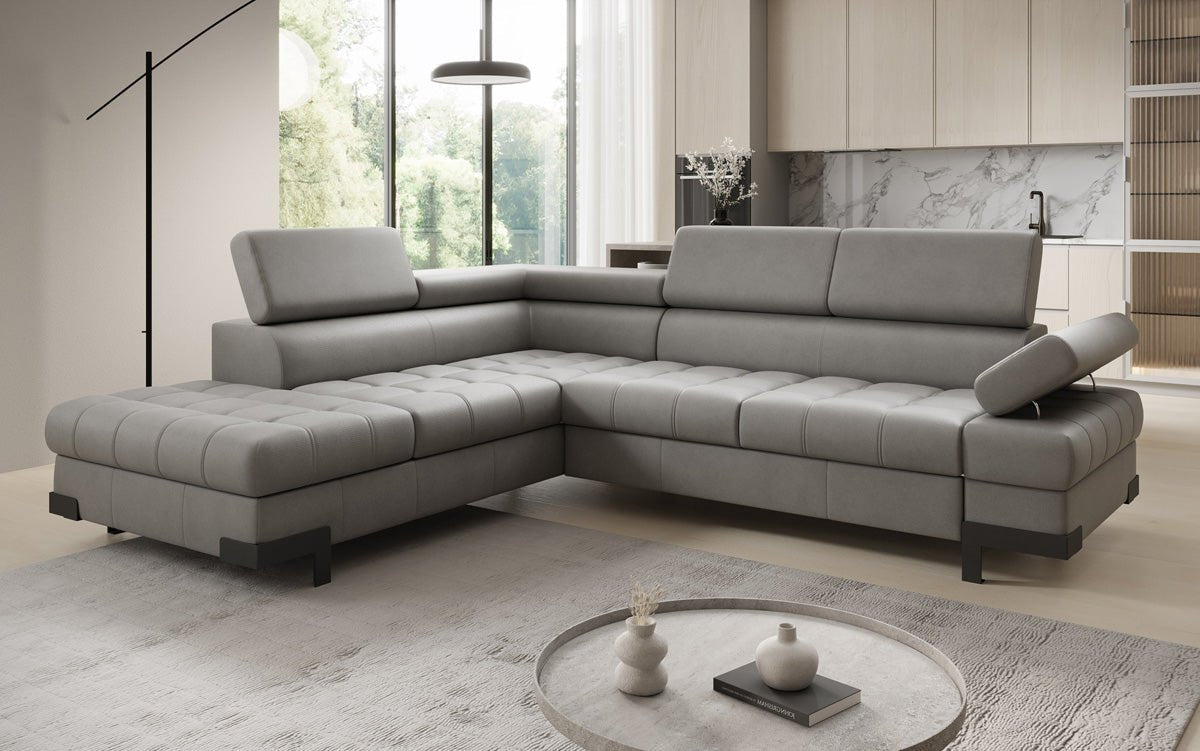 Designer L Sofa Noelia mit Schlaffunktion und Stauraum in Echtleder