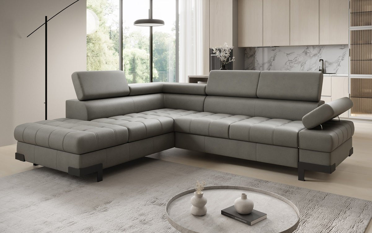 Designer L Sofa Noelia mit Schlaffunktion und Stauraum in Echtleder