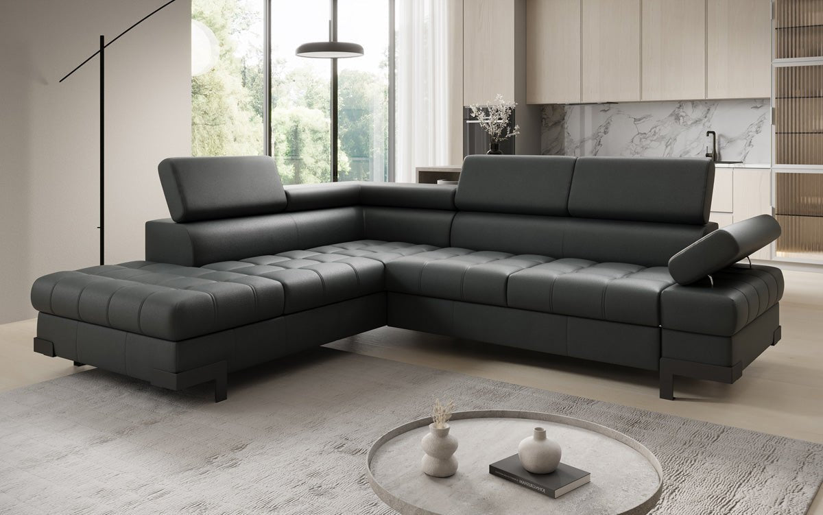 Designer L Sofa Noelia mit Schlaffunktion und Stauraum in Echtleder