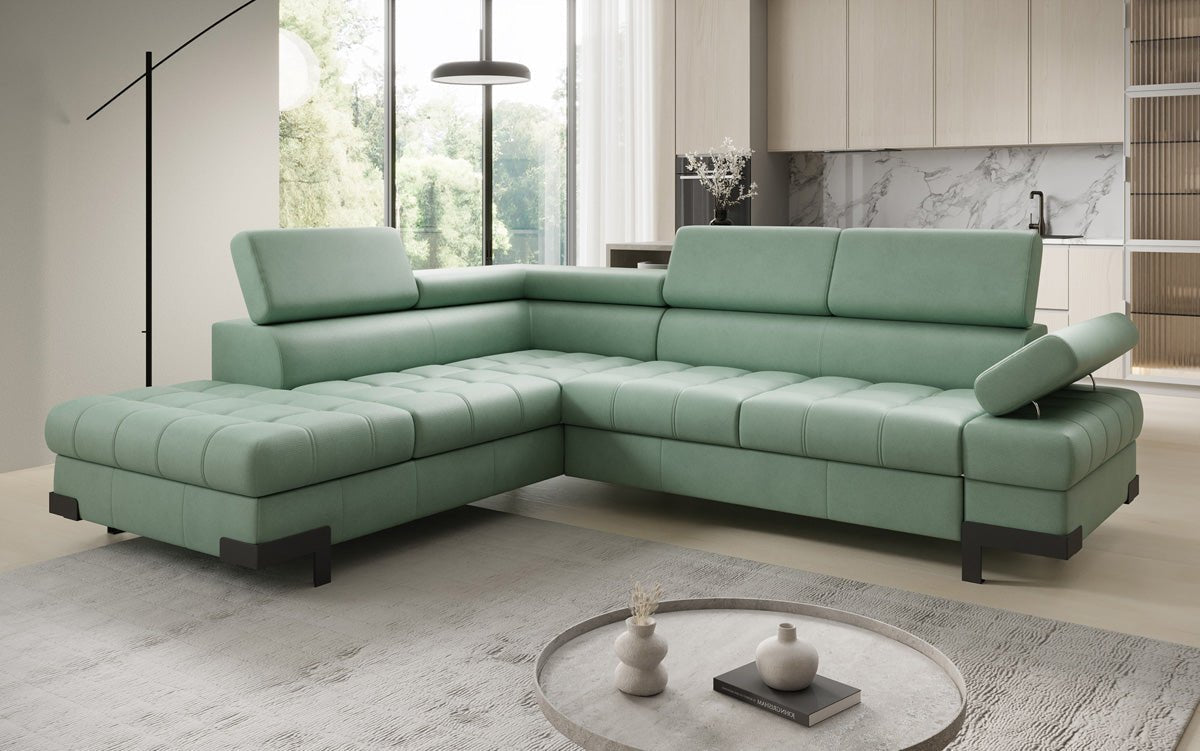 Designer L Sofa Noelia mit Schlaffunktion und Stauraum in Echtleder