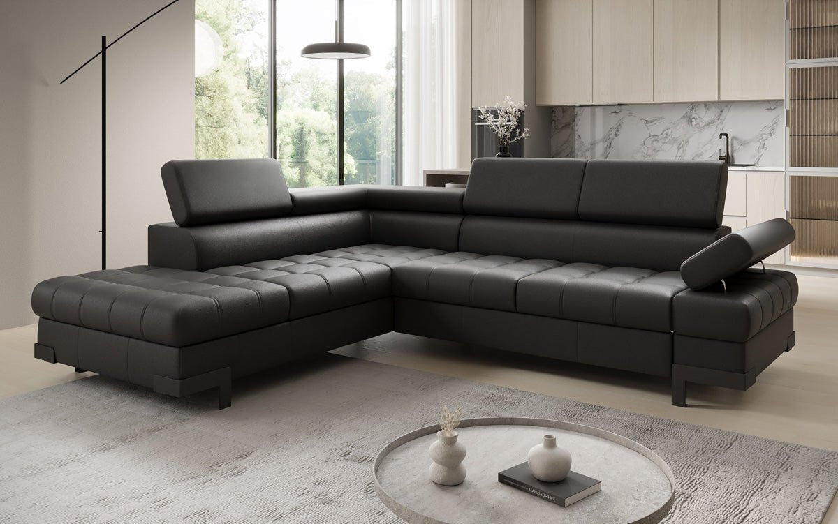 Designer L Sofa Noelia mit Schlaffunktion und Stauraum in Echtleder