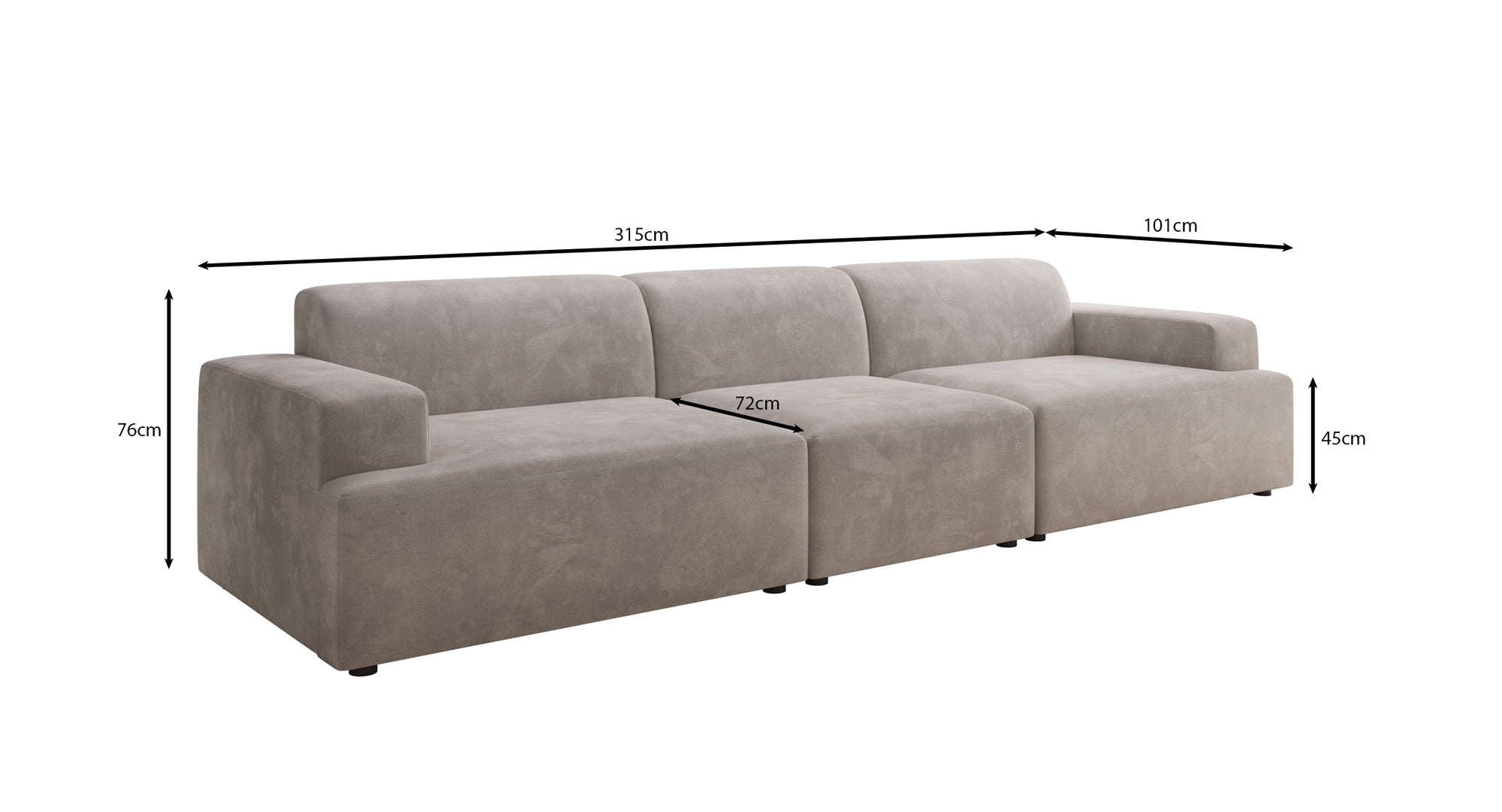 Designer Sofa Monza 3 Sitzer XXL in Samt