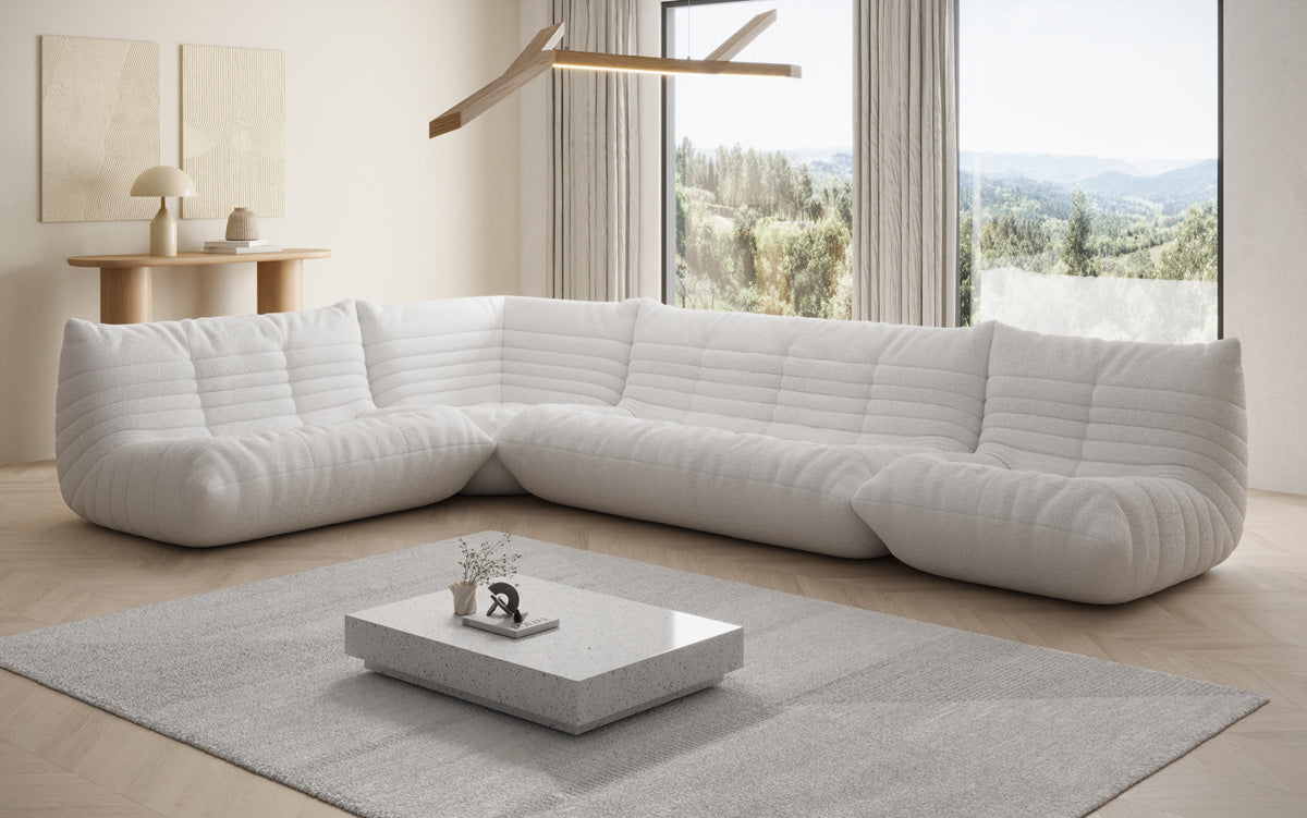 Designer Sofa Wohnlandschaft Calmo in Teddy Bouclé