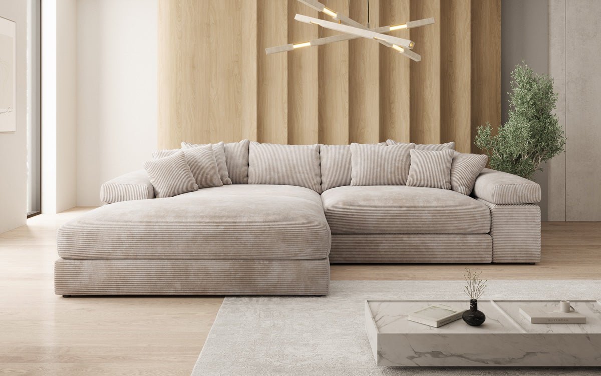 Designer Sofa Bernardo mit breiter Ottomane in Cord