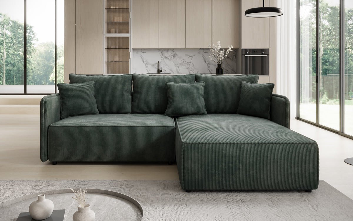 Designer Sofa Marlen mit Schlaf- und Klappfunktion in Cord