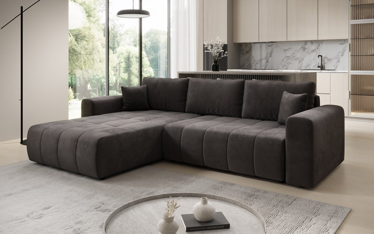 Designer Sofa Leveno L mit Schlaf- und Klappfunktion in Samt