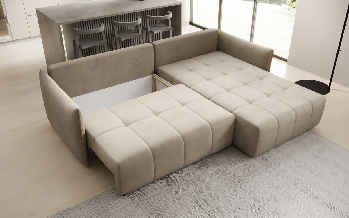 Designer Sofa Velaro L mit Schlaf- und Klappfunktion in Samt