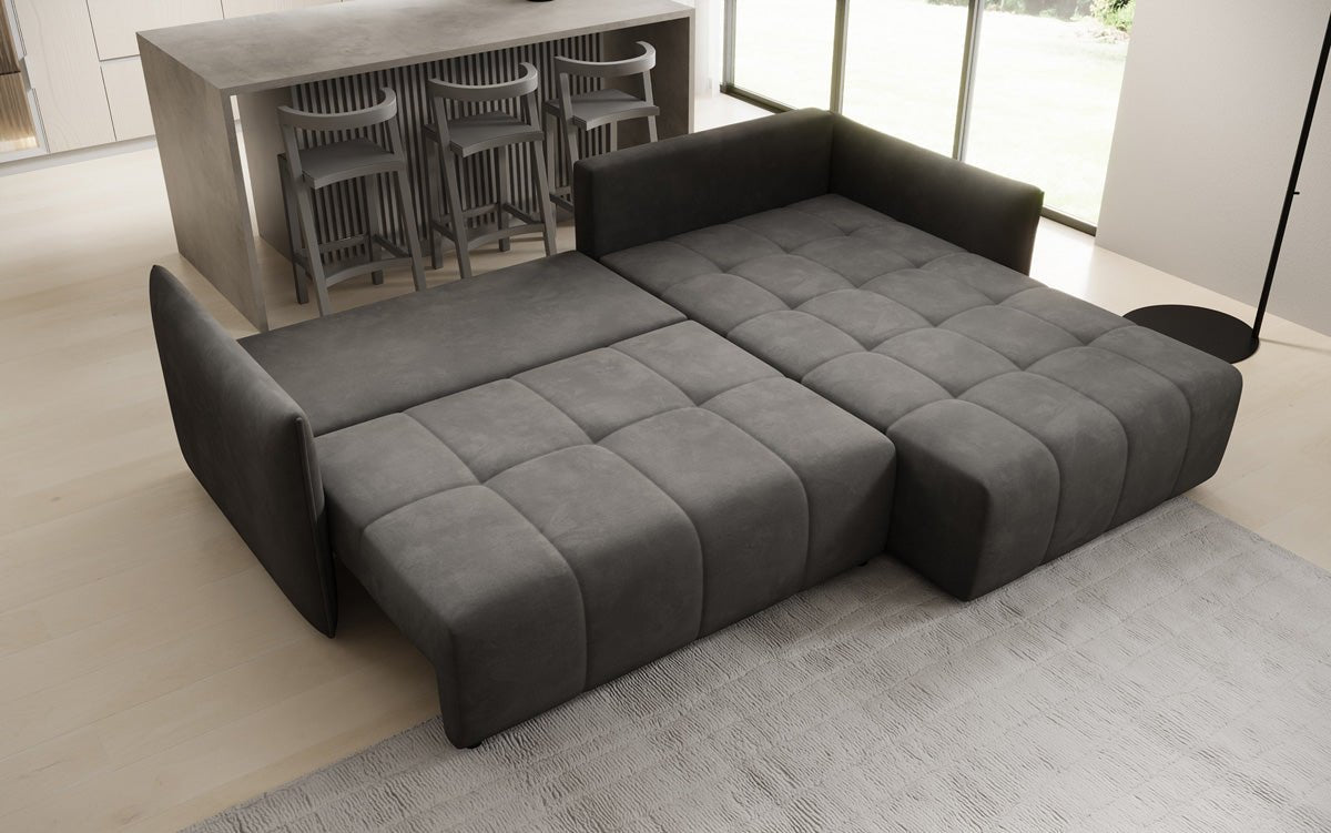 Designer Sofa Velaro L mit Schlaf- und Klappfunktion in Samt
