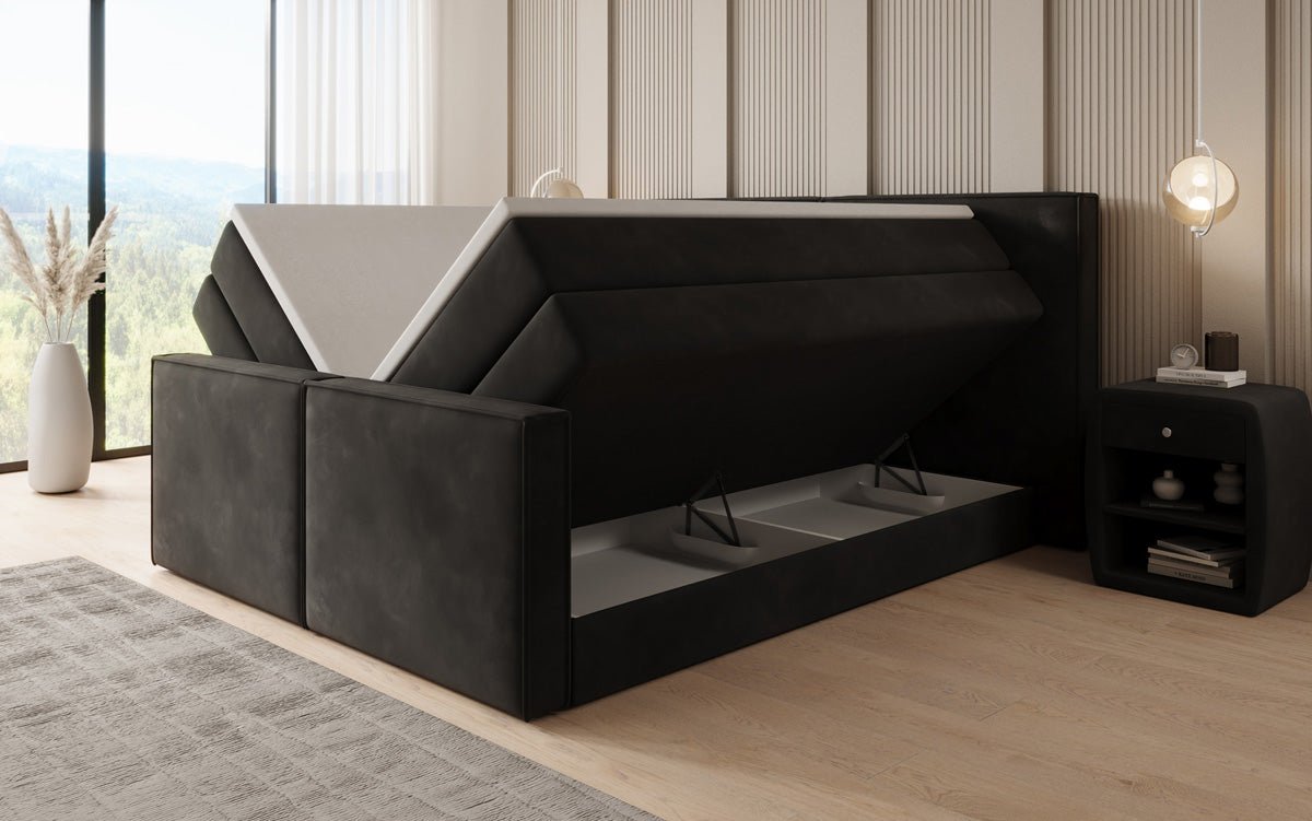 Boxspringbett Ophelia II mit hochklappbarem Stauraum in Samt
