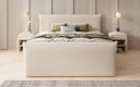 Boxspringbett Liana II mit hochklappbarem Stauraum in Teddy Bouclé