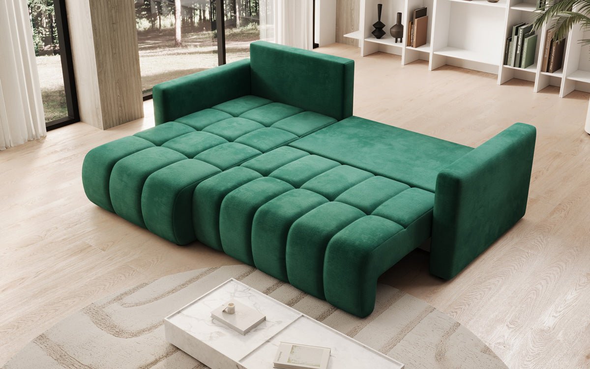 Designer Sofa Beatrice L mit Schlaf- und Klappfunktion in Samt