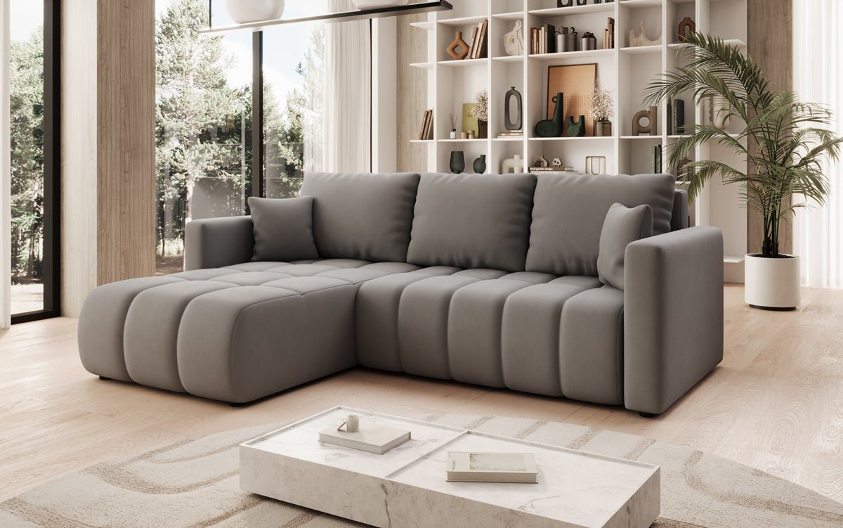 Designer Sofa Beatrice L mit Schlaf- und Klappfunktion in Stoff