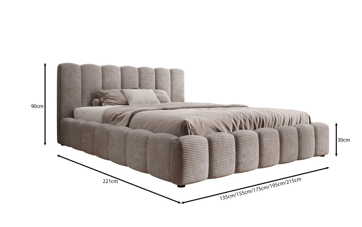 Designer Polsterbett Nuveo in Cord mit Stauraum