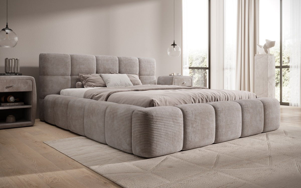 Designer Polsterbett Nox in Cord mit Stauraum