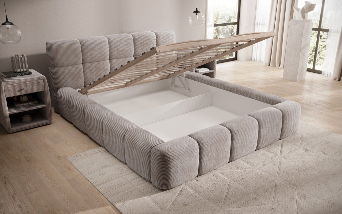 Designer Polsterbett Nox in Cord mit Stauraum