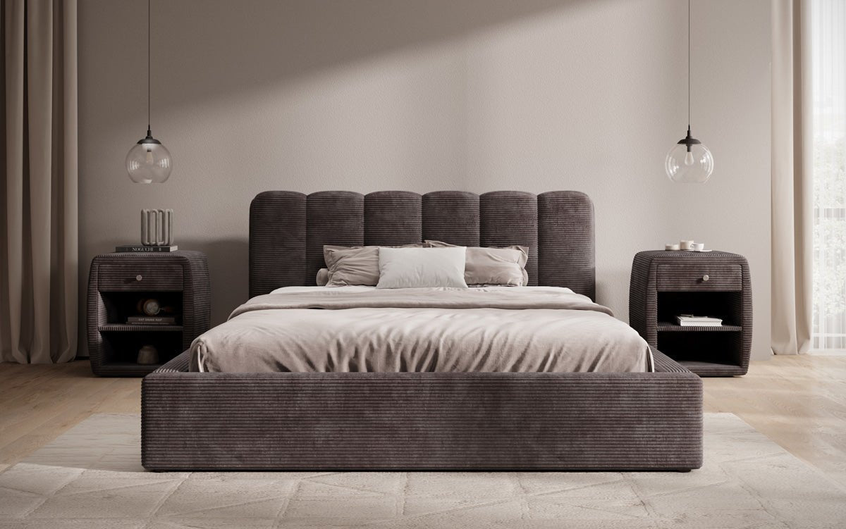 Designer Polsterbett Nerra in Cord mit Stauraum
