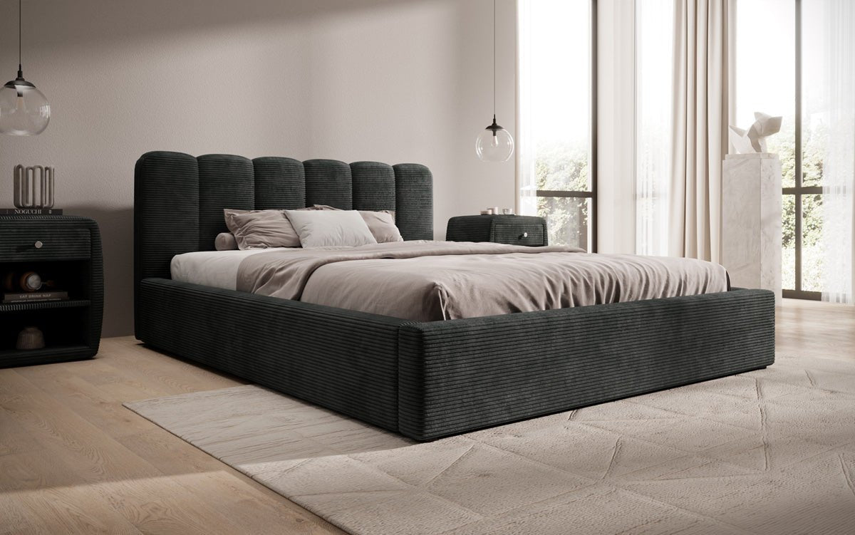 Designer Polsterbett Nerra in Cord mit Stauraum