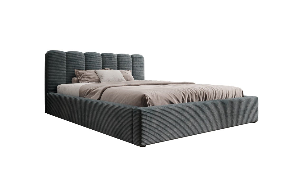 Designer Polsterbett Nerra in Cord mit Stauraum