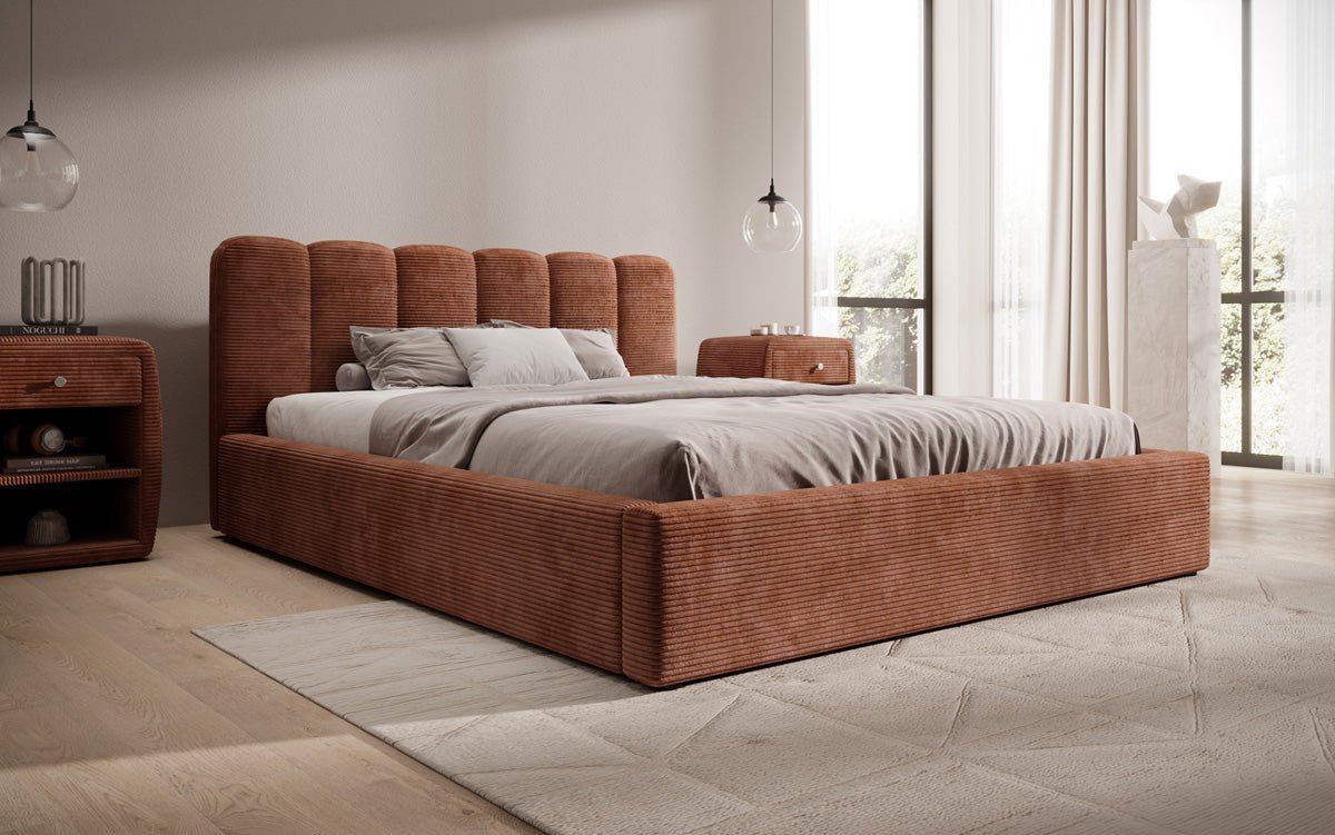 Designer Polsterbett Nerra in Cord mit Stauraum