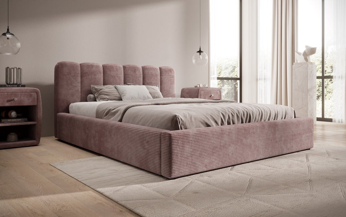 Designer Polsterbett Nerra in Cord mit Stauraum