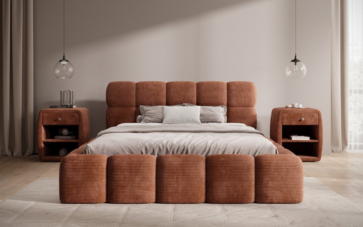 Designer Polsterbett Noeva in Cord mit Stauraum