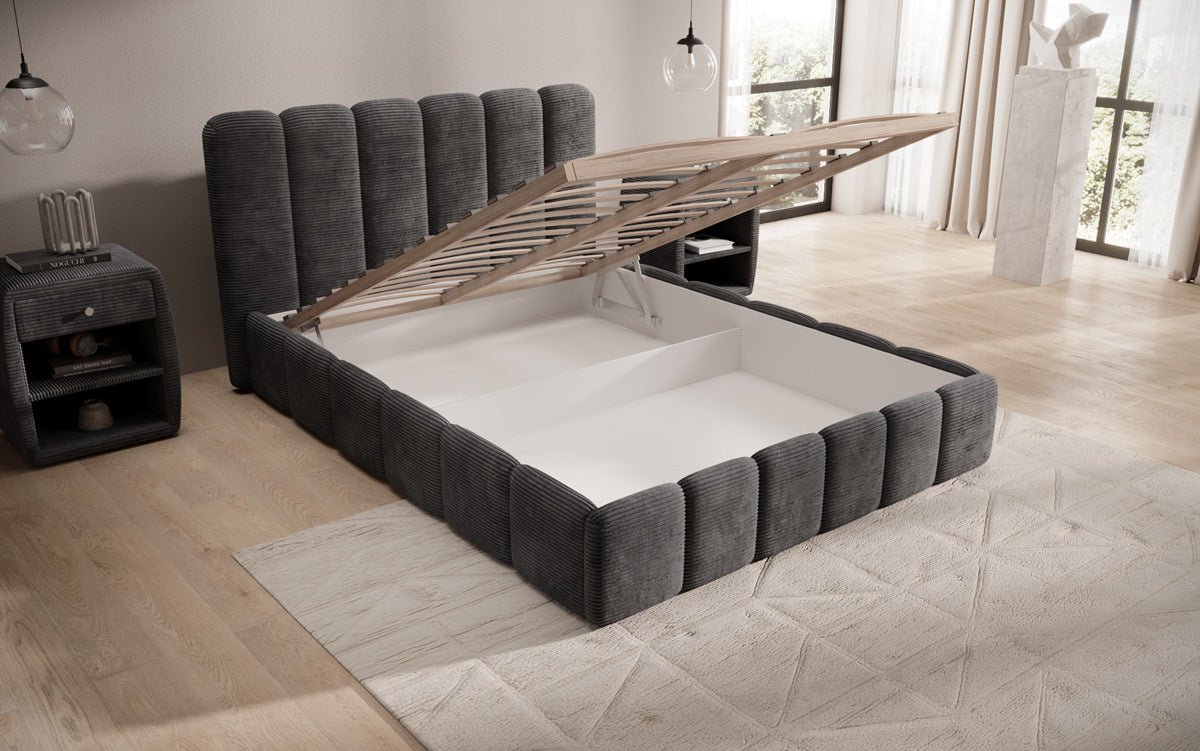 Designer Polsterbett Velaro in Cord mit Stauraum