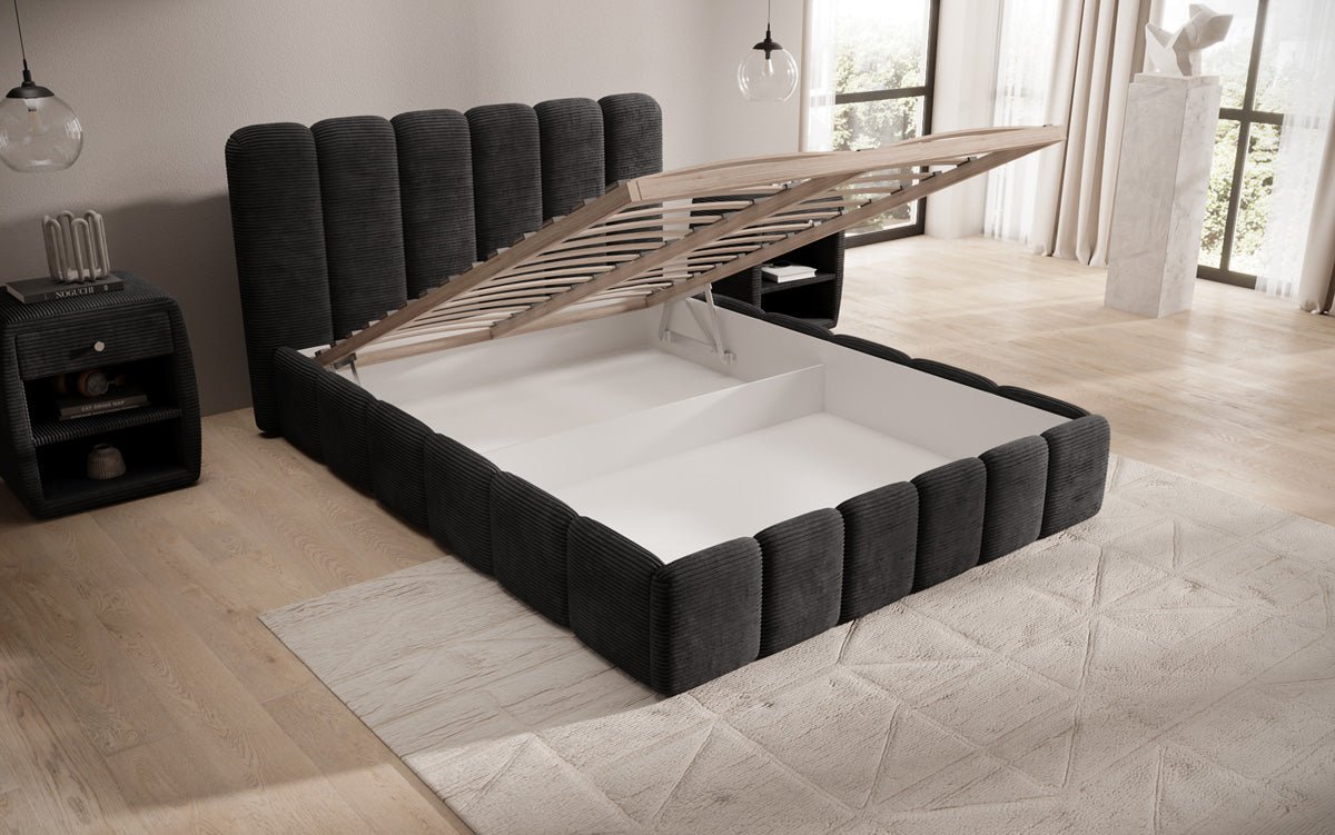 Designer Polsterbett Velaro in Cord mit Stauraum