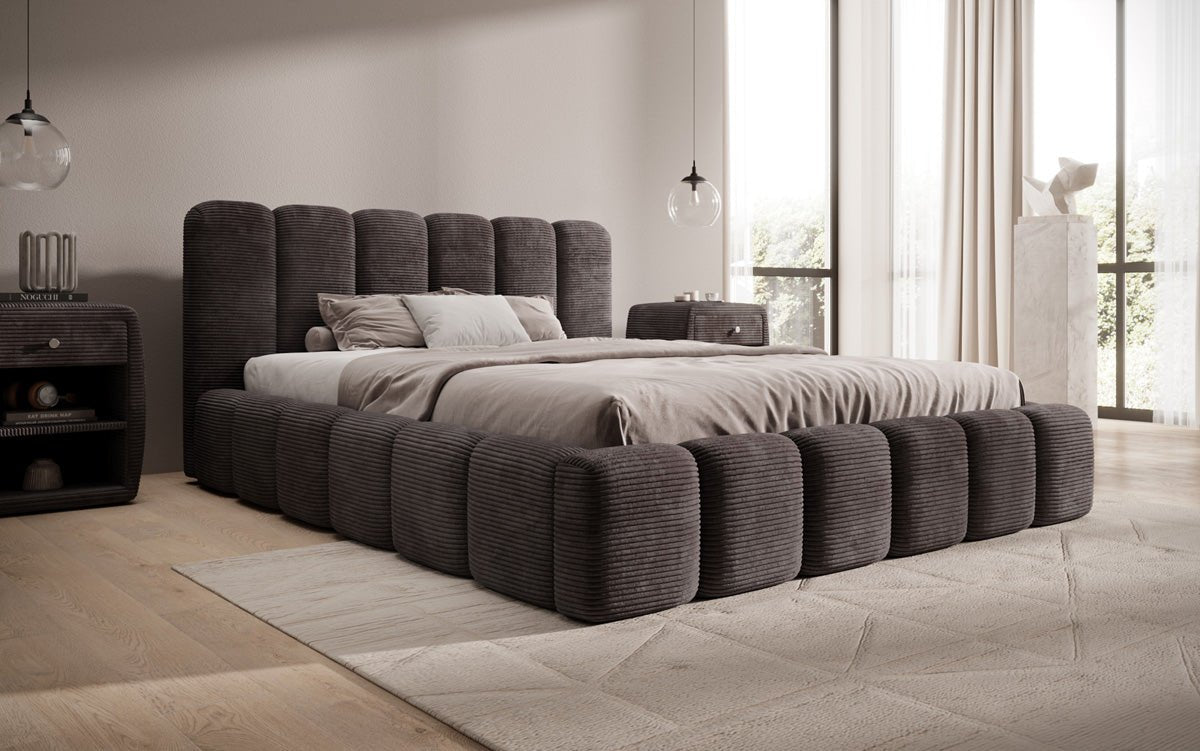 Designer Polsterbett Tevara in Cord mit Stauraum