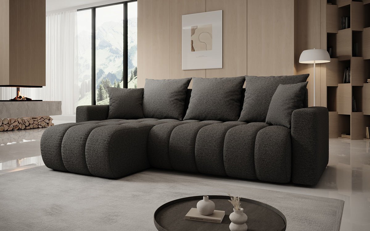 Designer Sofa Giulio L mit Schlaf- und Klappfunktion in Bouclé