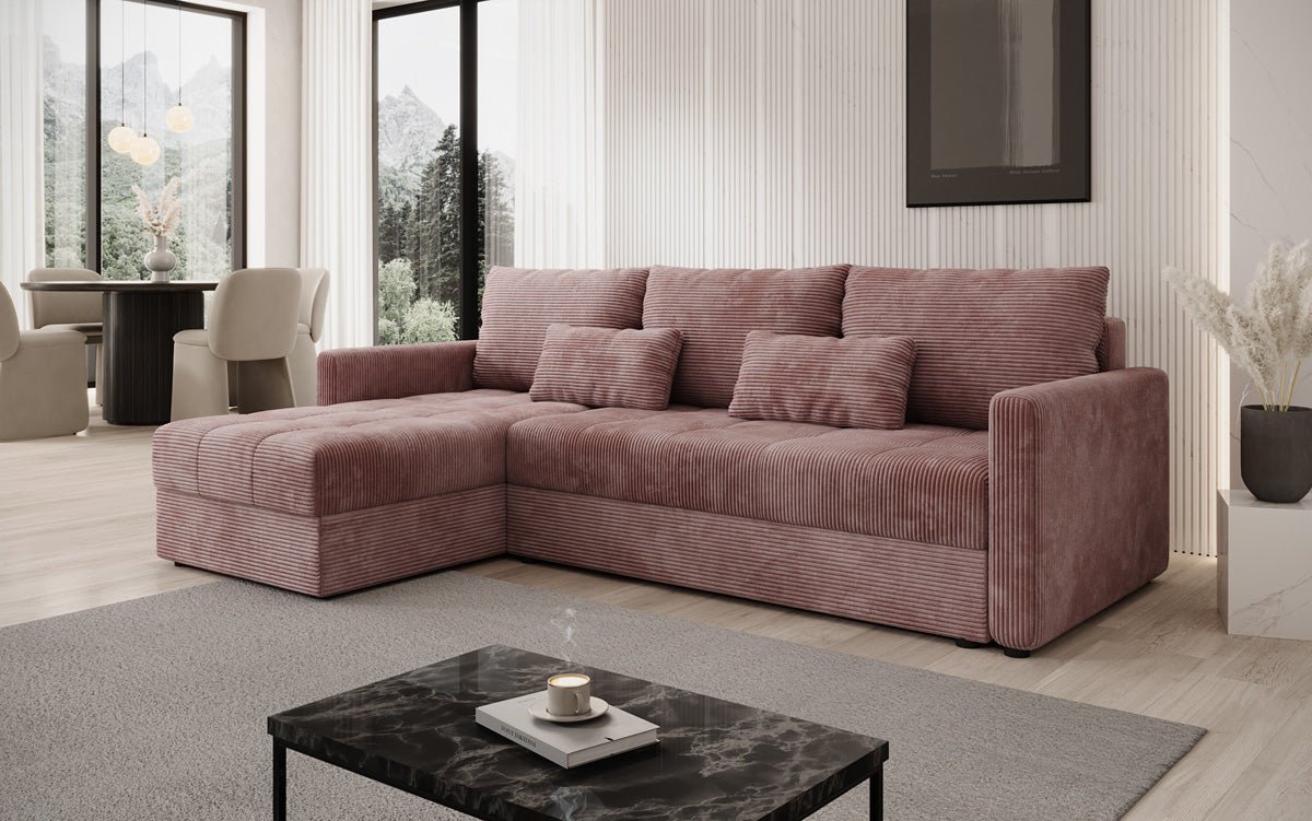 Designer Sofa Roma in Cord mit Schlaf- und Klappfunktion
