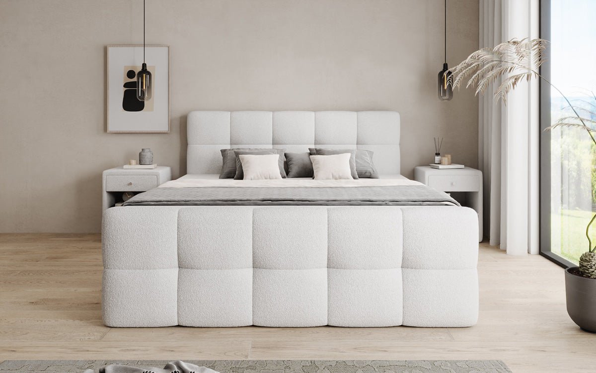 Boxspringbett Cozy in Teddy Bouclé mit Stauraum